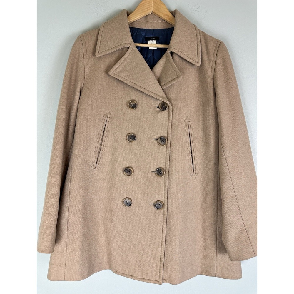 J Crew Wool Blend Double Breasted Peacoat Thinsulate Lining Tan M Neutral Mature